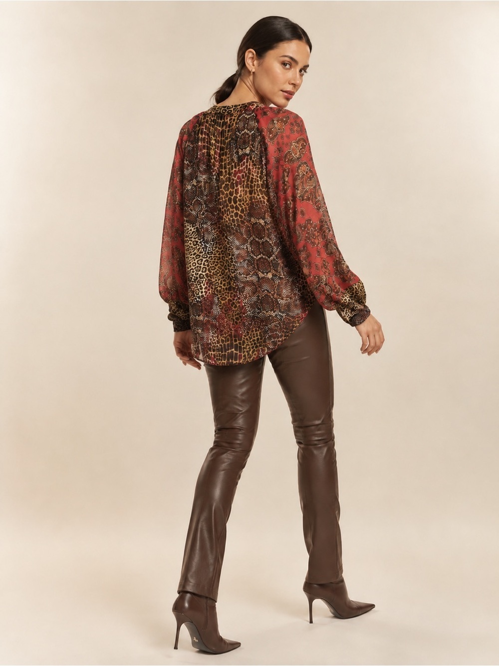 FIGUEROA & FLOWER Mixed Exotic Animal Print Top | Women’s Large | High Low Flowy